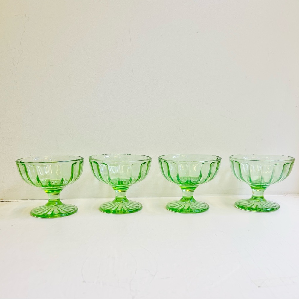 Set of 4 Green Depression Glass Sherbets